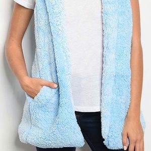 Brand New, SOFT SHERPA HOODED VEST WITH POCKETS Open Front